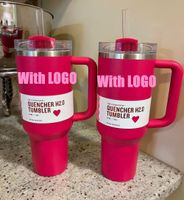 Stanleiness sell well 1 1 Same THE QUENCHER H20 Cosmo Pink Parade TUMBLER 40 OZ 4 HRS HOT 7 HRS COLD 20 HRS ICED cups 304 swig wine mugs Valentines Day Gift Flamingo wat 0BJU