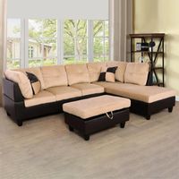 Furniture Beige and Brown Color Lint And PVC 3Piece Couch Living Room Sofa Set B