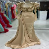 2024 Aso Ebi Champagne Mermaid Prom Dress Lace Beaded Satin ...