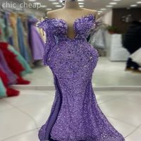 2024 Aso Ebi Lavender Mermaid Prom Dress High Split Sequined...