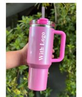 US STOCK Pink Parade Cosmo Tumbler Quenching Co-Branded 40oz Car Cup Water Bottle with Stainless Steel Cup Handle Lid and Straw Valentines Day Gift Cups
