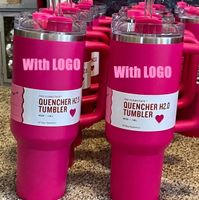 QUENCHER H2.0 40OZ Mugs Cosmo Pink Parade Tumblers Insulated Car Cups Stainless Steel Coffee Termos Tumbler Valentine's Day Gift Pink Sparkle 1:1 Logo