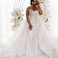 2023 Arabic Aso Ebi Ivory Lace Mermaid Wedding Dresses Beade...