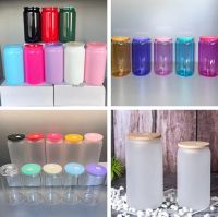 16oz sublimation glass tumbler clear frosted with colorful lids bamboo lids maosn jar glasses reusable straw beer Can Soda Can Cup drinking cups