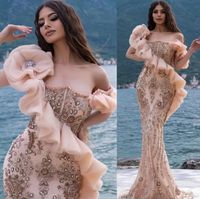 2024 Aso Ebi Champagne Mermaid Prom Dress Illusion Beaded Cr...