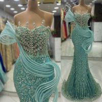 2024 Aso Ebi Sage Mermaid Prom Dress Sequined Lace Crystals ...