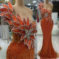 2024 Aso Ebi Orange Mermaid Prom Dress Beading Crystals One ...