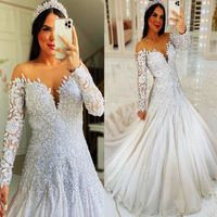 2024 Arabic Aso Ebi Plus Size Ivory Mermaid Wedding Dress Lo...