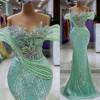 2024 Aso Ebi Mint Mermaid Prom Dress Beaded Crystals Sequine...