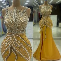 2024 Aso Ebi Mermaid Yellow Prom Dress Beaded Crystals High ...