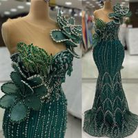 2024 Aso Ebi Hunter Green Mermaid Prom Dress Beaded Crystals...