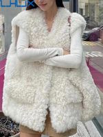 Women' s Vests LJHLJX White Thick Warm Faux Fur Sleevele...