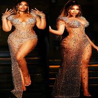 2024 Aso Ebi Luxurious Sheath Prom Dress Beaded Crystals See Through Evening Formal Party Second Reception Birthday Engagement Gowns Dresses Robe De Soiree ZJ98