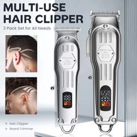 2 in 1 Full Metal Combo Kit Barber Hair Clipper For Men Professional Electric Beard Hair Trimmer Rechargeable Haircut 240201