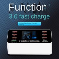 Cross-Border Multi-Port USB Charger Qc3.0 Fast Charging Mobile Phone Tablet 8-Port Intelligent Digital Display Pd20w Charger