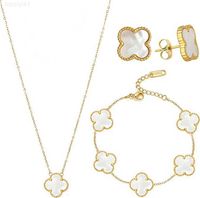 Luxurious Four Leaf Clover Designer Jewelry Set Pendant Necklace Bracelet Stud Earrings for Women Ideal Christmas Valentines Day Birthday