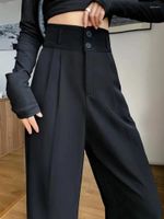 Women's Pants Black Suit For Women Korean 2 Buttons Wide Leg Trousers Vintage Streetwear High Fashion Office Ladies Work