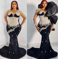 2024 Aso Ebi Mermaid Black Prom Dress Beaded Crystals Velvet Sexy Evening Formal Party Second Reception Birthday Engagement Gowns Dresses Robe De Soiree ZJ99