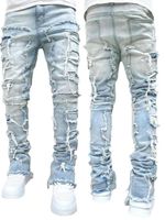 Men' s Jeans Regular Fit Stacked Patch Distressed Destro...