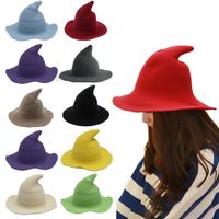 Adult Kids Halloween Witch Hat Wool Knit Hat Solid Hat Party...