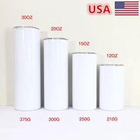 USA Warehouse Sublimation Straight Tumbler Blank Stainless Steel Tumbler DIY Straight Cups skinny tumbler Beer Coffee Mugs Coffee Mugs 12oz 15oz 20oz 30oz
