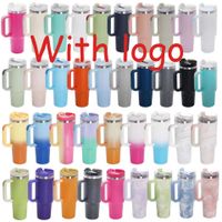 DHL 40oz stainless steel tumbler with Logo handle lid straw big capacity beer mug water bottle powder coating outdoor camping cup Second generation