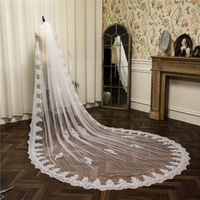 Bridal Veils Real Picture High Quality White Ivory Wedding Cathedral Length Lace Applique With Comb Veil