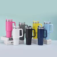 40oz Stainless Steel Tumblers Cups With Handle Lid and Straw Big Capacity Car Mugs Vacuum Insulated Water Bottles