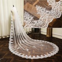 Bridal Veils Wedding Accessories White/Ivory Veil 350cm Long Lace Appliqued Metal Comb Mariage Cathedral Veu De Noiva