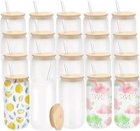 US Warehouse!!! ship in 24h 16oz Sublimation Frosted Glass Mugs Cup Blanks With Bamboo Lid Clear Beer Can Glasses Tumbler Mason Jar Plastic Straw