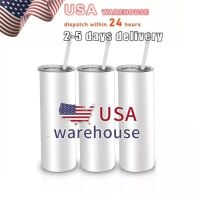 USA Warehouse 20 oz Sublimation Tumblers Blanks Stainless Steel Straight Vacuum Insulated Double Slim DIY Cups Car Coffee Mugs With Lids and Straw CA STOCK 819