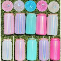 Sublimation 16oz Shimmer Glitter Glass Can with Bling lids s...
