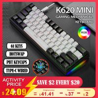 K620 Mini Gaming Mechanical Keyboard 61 Keys RGB Hotswap Type-C Wired Gaming Keyboard PBT Keycaps 60% Ergonomics Keyboards