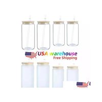 Water Bottles 16Oz Diy Blank Sublimation Can Tumblers Shaped Beer Glass Cups With Bamboo Lid And St For Iced Coffee Soda Drop Delive Dhpe3