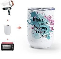 12oz Wine Tumbler Sublimation Blanks Stainless Steel Wine Tumblers Straight Body Mug Heat Transfer with Sliding Lid for Coffee Cocktails Drinks Mug