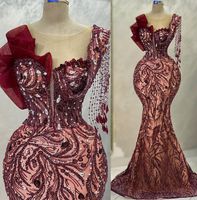 2023 May Aso Ebi Burgundy Mermaid Prom Dress Beaded Crystals...