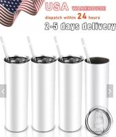 US CA Warehouse 25pcs/carton Sublimation Blanks Mugs 20oz Stainless Steel Straight Tumblers Blank white Tumbler with Lids and Straw Heat Transfer Cups Water Bottles