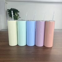 Wholesale 20oz Sublimation Skinny Straight Tumblers Colorful Blank Stainless Steel Water Bottles Double Insulated Heat Transfer Cups Glasses Mugs A12