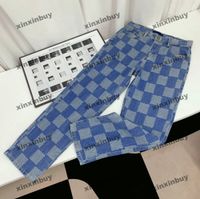 xinxinbuy Men women designer jeans pant Checkerboard Letter Jacquard Paris embroidery sets denim Casual pants black blue gray XS-2XL