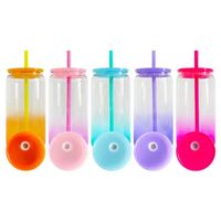 16oz Sublimation Blanks Gradient Glasss Cups Transparent Clear Ombre Jelly Iced Juice Beer Glasses Can Tumbler Coffee Mug With Colored Lids & Straws For UV DTF Wraps