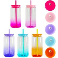 16oz Transparent Sublimation Blanks Gradient Glasss Cup Ombre Jelly Iced Juice Beer Glasses Can Tumbler Coffee Mug With Colorful Lids & Straws For UV DTF Wraps