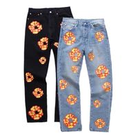 Designer Jeans for Mens Flower Denim Jeans Distressed Vintag...