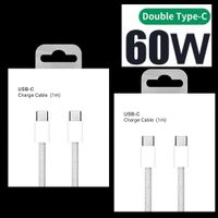 60W 3A 1M 2M 6FT PD USB C to USB-C Type c Charger Cable Fast Quick Charging Fabric Cables For Samsung S20 S23 S24 Utral Xiaomi Htc lg Android phone With Box