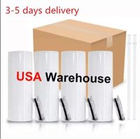 US CA Local Warehouse 20oz Sublimation Straight Tumblers Blank White Stainless Steel Vacuum Insulated Slim DIY 20 oz Cup Car Coffee Mugs White