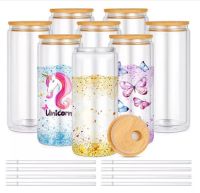 Clear Sublimation Mugs US Warehouse 12OZ 16OZ 25OZ Tumblers Double Wall Glass Tumbler Glitter DIY Snow Globe Blank Can with Bamboo Lids Beer Juice Glasses Cups