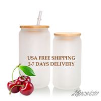 USA CA Warehouse 16oz Frosted Clear Sublimation Water Bottle Glass Can Mugs Mason Jar Juice Tumblers with Straw Lid JY07