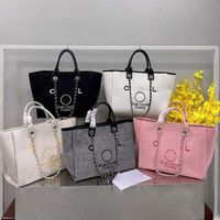 CC Pink Tote Bag Handle Designer Bag Canvas Totes Pearl Larg...