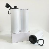 20oz Sublimation sports water bottle with 2 lids Straight blank white tumblers for outdoor Stainless steel vacuum insulated cup