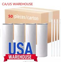 20oz US /CA Local Warehouse 50 pcs/carton Sublimation Blanks Mug Stainless Steel Straight Tumbler White Tumbler with Lids and Straw Heat Transfer Cups Water Bottles