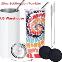 USA CA Warehouse Wholesale Bulk 20oz 20 oz Straight Skinny Stainless Steel Insulated Blank Sublimation Tumblers Cups with Straw GG1108